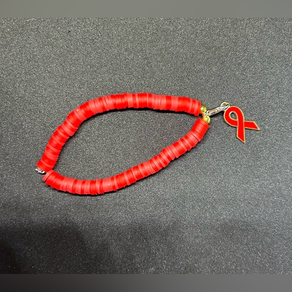 Red Ribbon (Awareness) Heishi Charm Bracelet - Picture 5 of 5